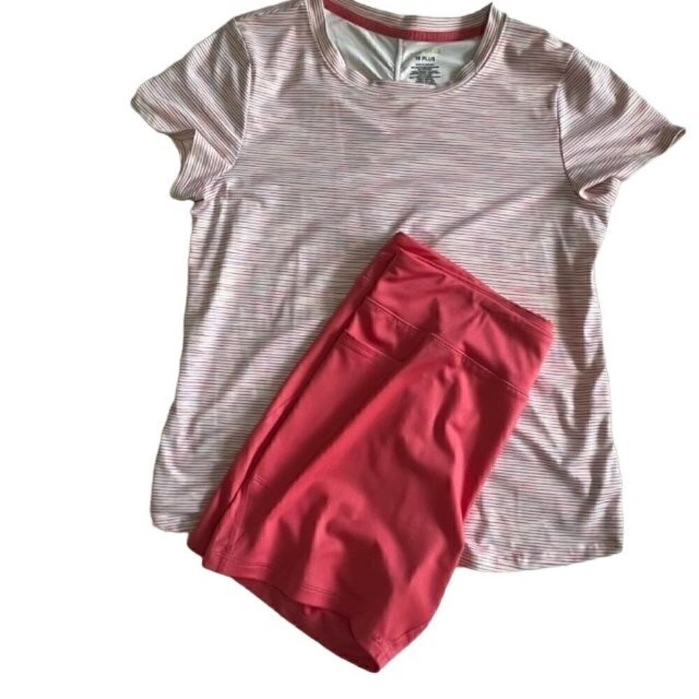 Tek Gear® Girl's Plus T-Shirt Top and Shorts - Orange/Purple - XXL (18-20)